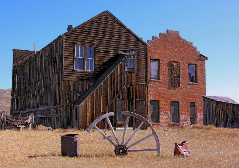 Old West Buildings and Wagon Wheel