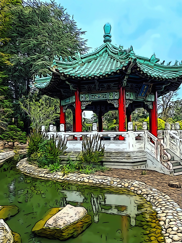 Chinese Pavilion, stylized as a color sketch